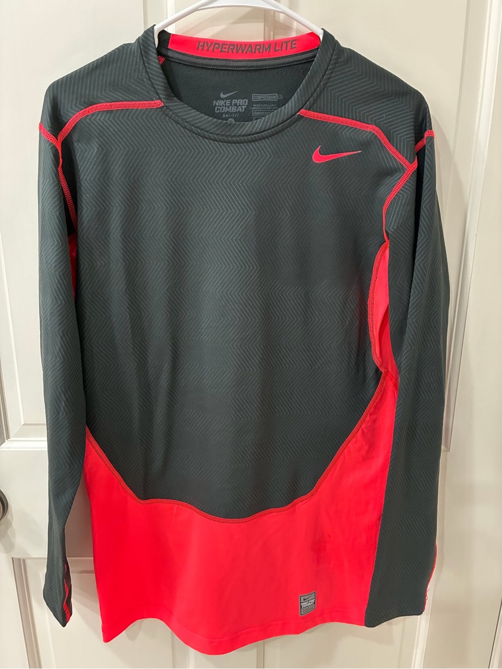 Nike Women's Long Sleeve Hyperwarm Lite Top in Dark Gray and Bright Red